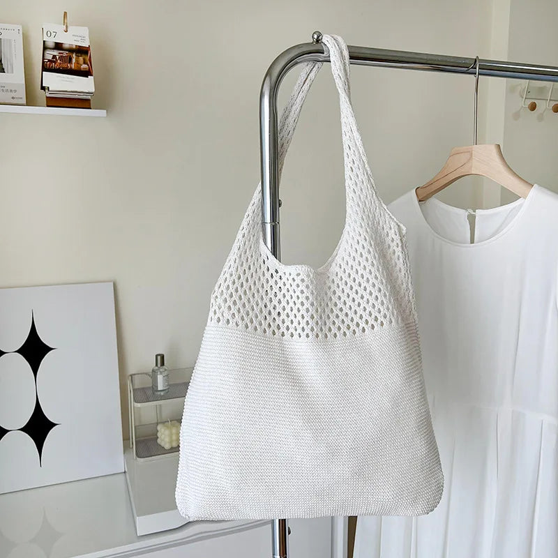 Summer Beach Party Bag Purse Shopper Tote Satchel Female Vintage Hollowed Out Knitted Handbag Women's Shoulder Bag