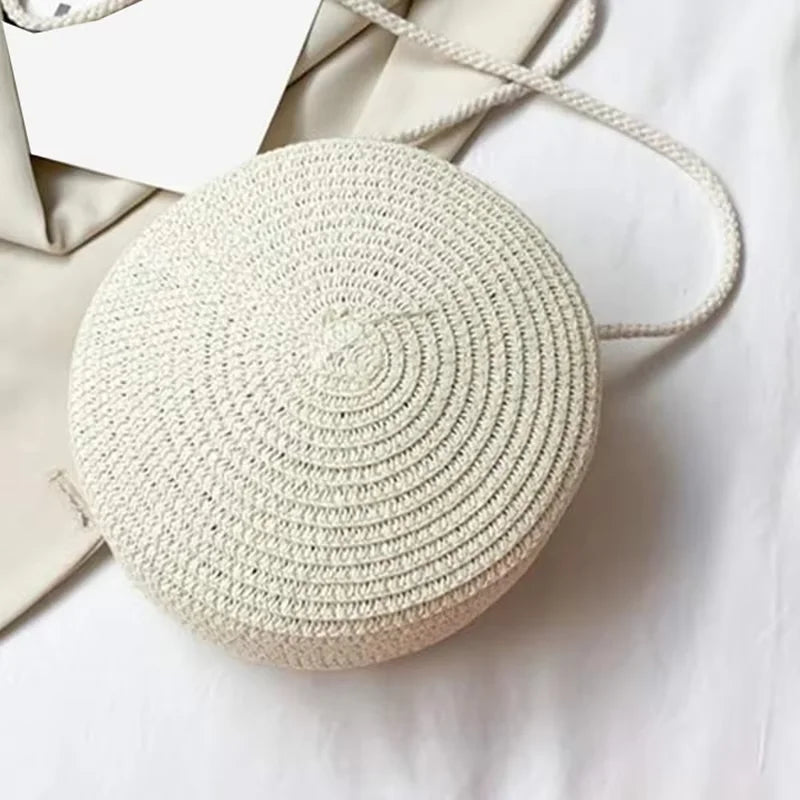 Minimalist Straw Bag Round Crossbody Purse Women Shoulder Vocation Style Handbag genuine grade new in handbag