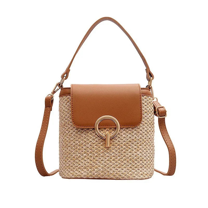 Beach Vacation Woven Women's Bag 2023 New Fashion Trend Korean Version Versatile Fashion Handheld Crossbody Bucket Bag