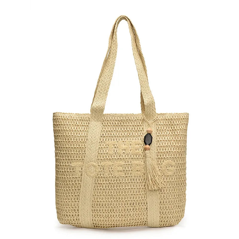 French style large capacity woven straw woven bag for women, new beach vacation shoulder bag, casual commuting tote bag