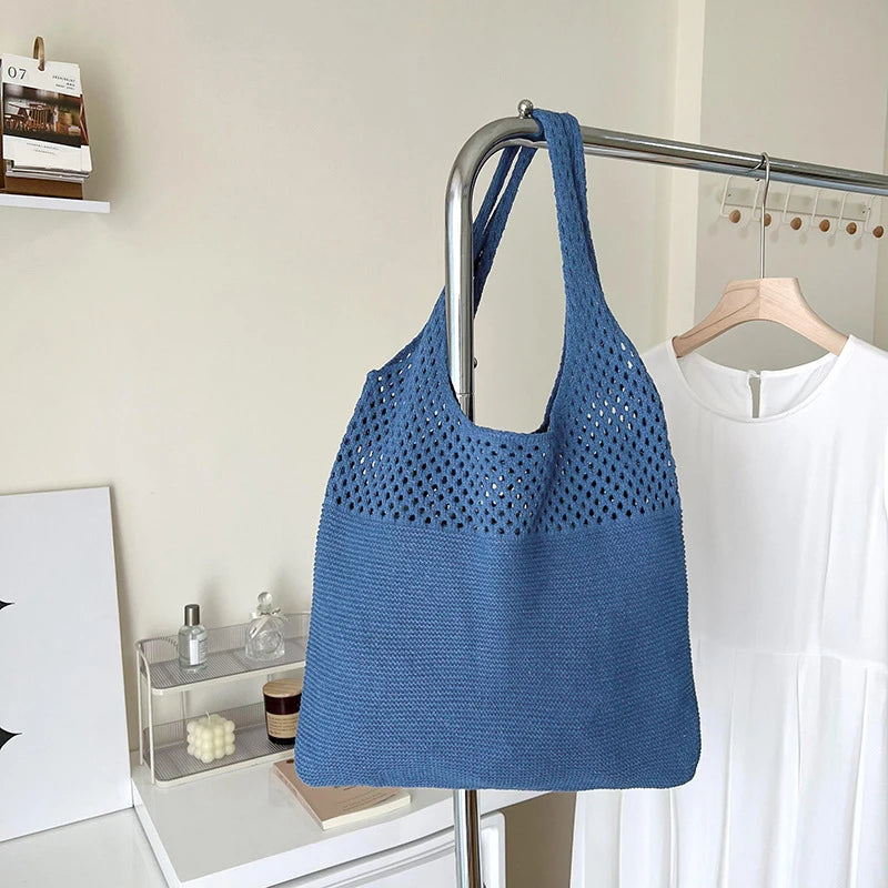 Summer Beach Party Bag Purse Shopper Tote Satchel Female Vintage Hollowed Out Knitted Handbag Women's Shoulder Bag