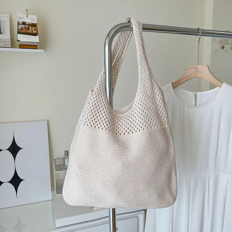 Summer Beach Party Bag Purse Shopper Tote Satchel Female Vintage Hollowed Out Knitted Handbag Women's Shoulder Bag