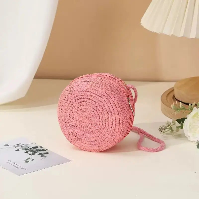 Minimalist Straw Bag Round Crossbody Purse Women Shoulder Vocation Style Handbag genuine grade new in handbag