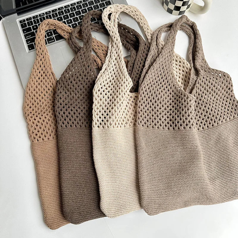 Summer Beach Party Bag Purse Shopper Tote Satchel Female Vintage Hollowed Out Knitted Handbag Women's Shoulder Bag