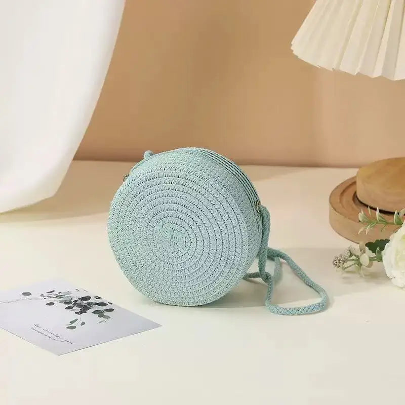 Minimalist Straw Bag Round Crossbody Purse Women Shoulder Vocation Style Handbag genuine grade new in handbag