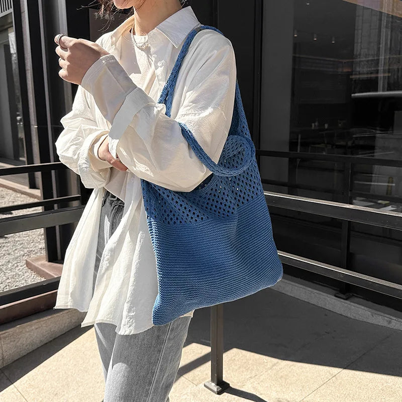 Summer Beach Party Bag Purse Shopper Tote Satchel Female Vintage Hollowed Out Knitted Handbag Women's Shoulder Bag