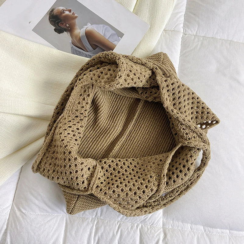 Summer Beach Party Bag Purse Shopper Tote Satchel Female Vintage Hollowed Out Knitted Handbag Women's Shoulder Bag