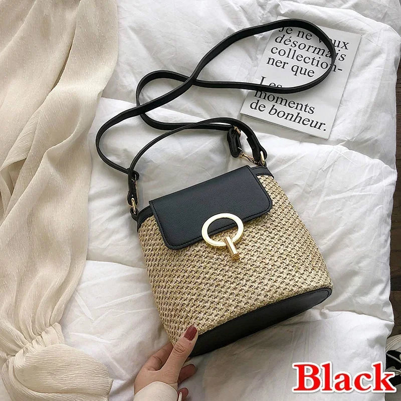 Beach Vacation Woven Women's Bag 2023 New Fashion Trend Korean Version Versatile Fashion Handheld Crossbody Bucket Bag