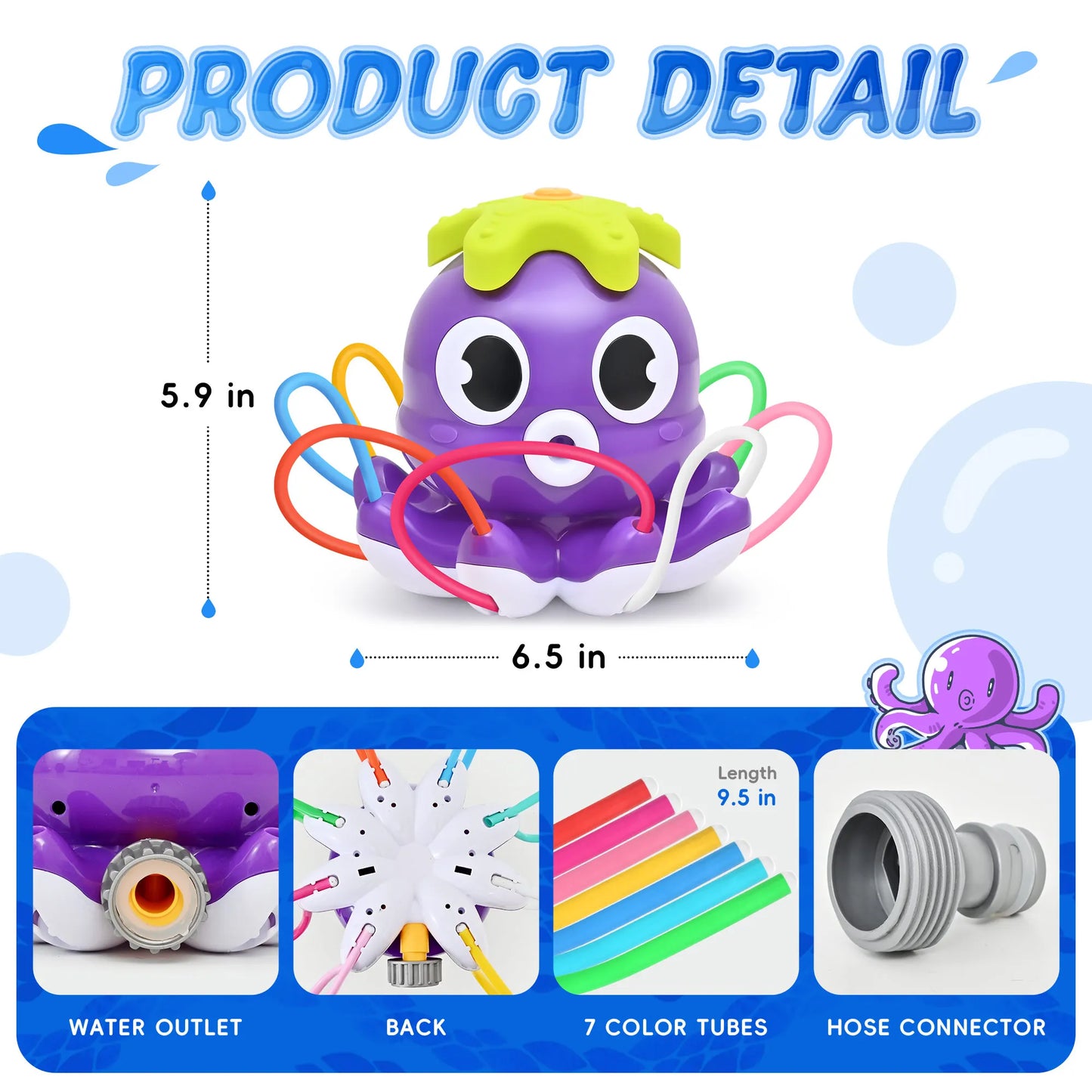 Summer Water Toy Sprinkler Rotating Spray Outdoor Games for Kids Garden Octopus Backyard Yard Cartoon Splash Baby Bath Toys Gift