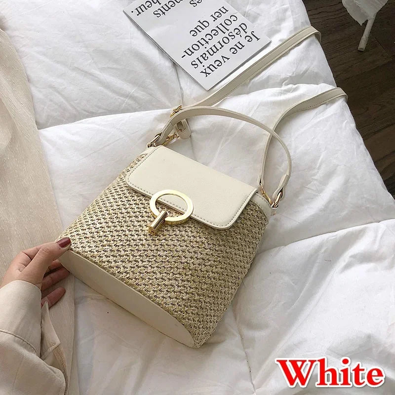 Beach Vacation Woven Women's Bag 2023 New Fashion Trend Korean Version Versatile Fashion Handheld Crossbody Bucket Bag
