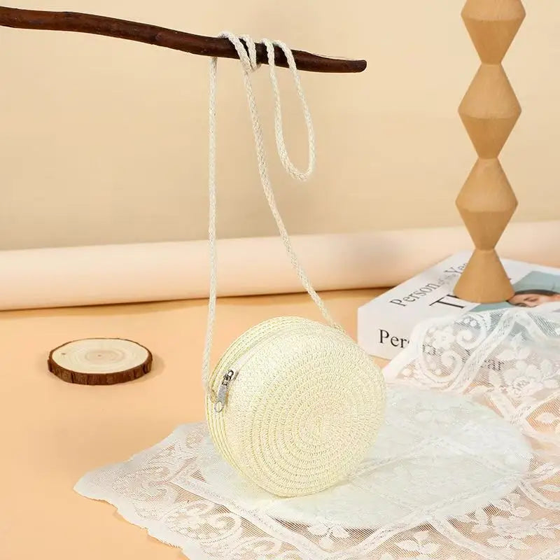 Minimalist Straw Bag Round Crossbody Purse Women Shoulder Vocation Style Handbag genuine grade new in handbag