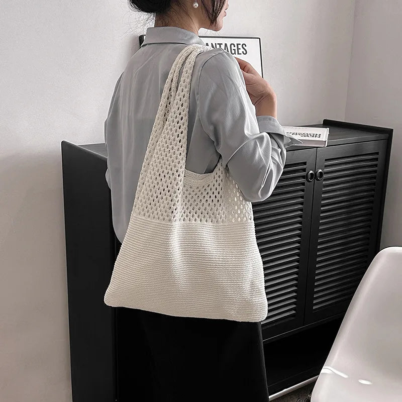 Summer Beach Party Bag Purse Shopper Tote Satchel Female Vintage Hollowed Out Knitted Handbag Women's Shoulder Bag