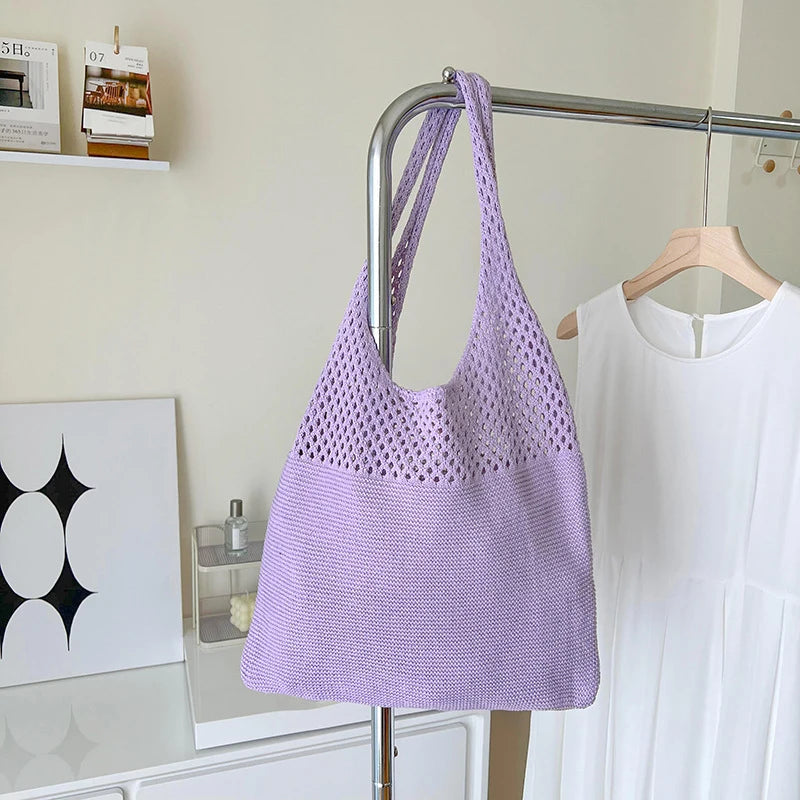Summer Beach Party Bag Purse Shopper Tote Satchel Female Vintage Hollowed Out Knitted Handbag Women's Shoulder Bag