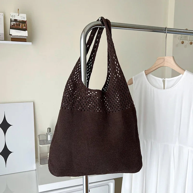 Summer Beach Party Bag Purse Shopper Tote Satchel Female Vintage Hollowed Out Knitted Handbag Women's Shoulder Bag