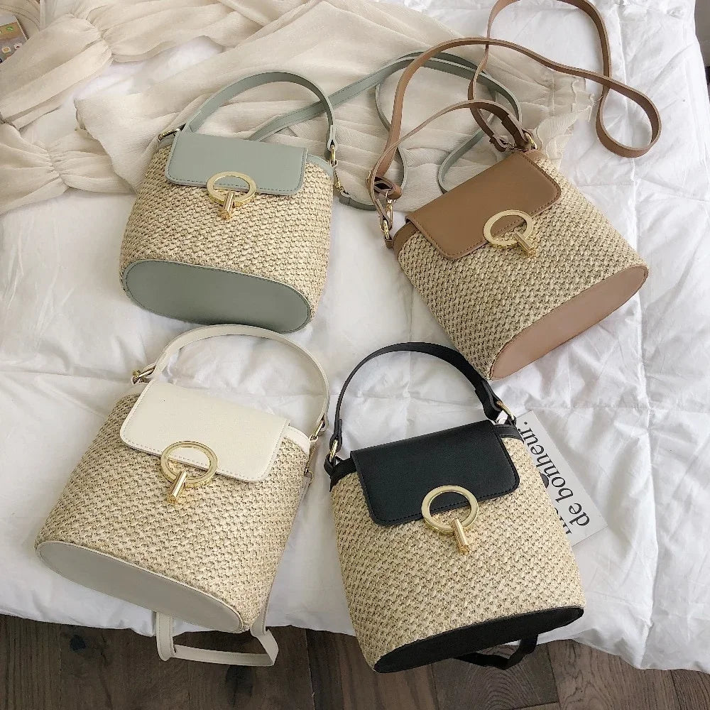 Beach Vacation Woven Women's Bag 2023 New Fashion Trend Korean Version Versatile Fashion Handheld Crossbody Bucket Bag