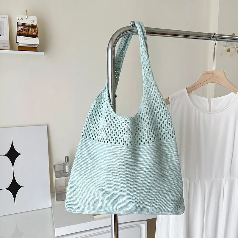 Summer Beach Party Bag Purse Shopper Tote Satchel Female Vintage Hollowed Out Knitted Handbag Women's Shoulder Bag