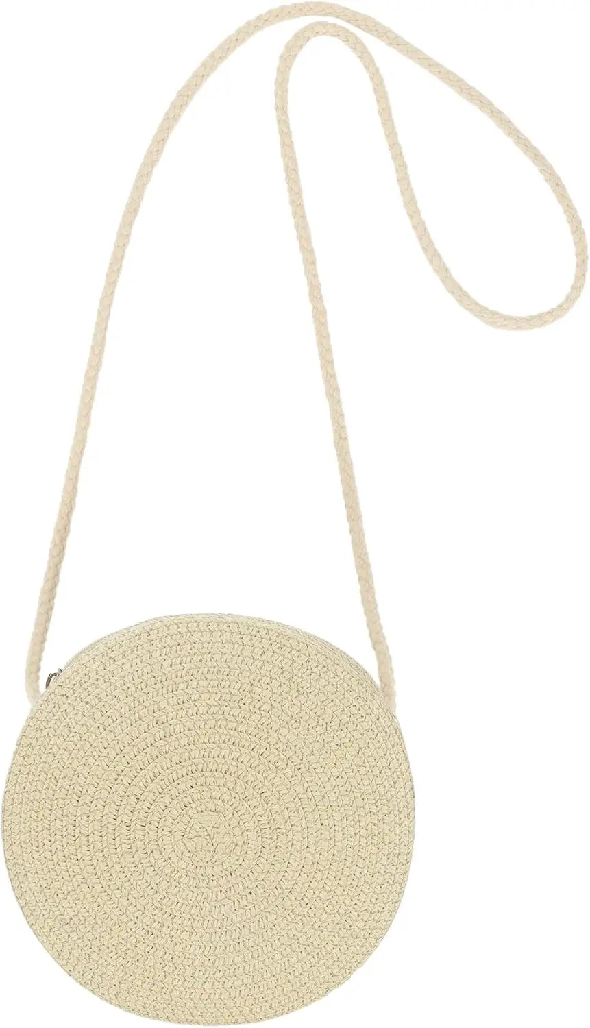 Minimalist Straw Bag Round Crossbody Purse Women Shoulder Vocation Style Handbag genuine grade new in handbag