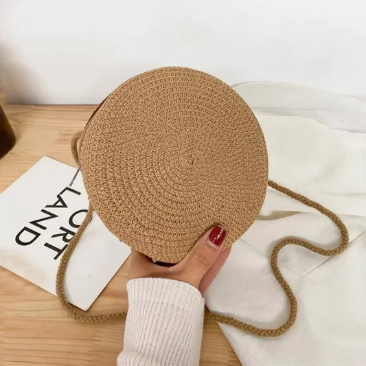 Minimalist Straw Bag Round Crossbody Purse Women Shoulder Vocation Style Handbag genuine grade new in handbag