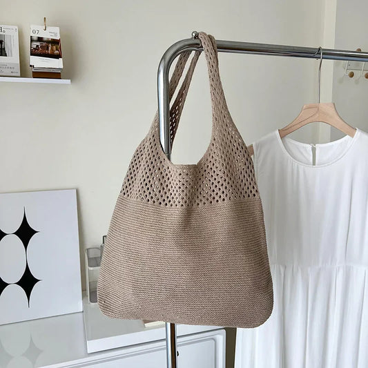 Summer Beach Party Bag Purse Shopper Tote Satchel Female Vintage Hollowed Out Knitted Handbag Women's Shoulder Bag